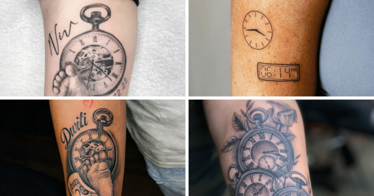 20 idee di tatuaggio sull'orologio di nascita per celebrare un legame speciale