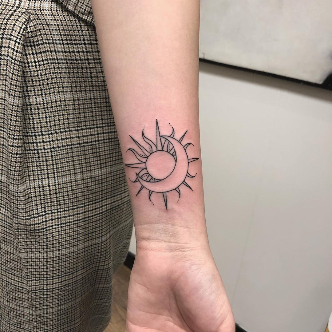 22 Etheral Sun And Moon Tattoos For Effervescent Night Owls