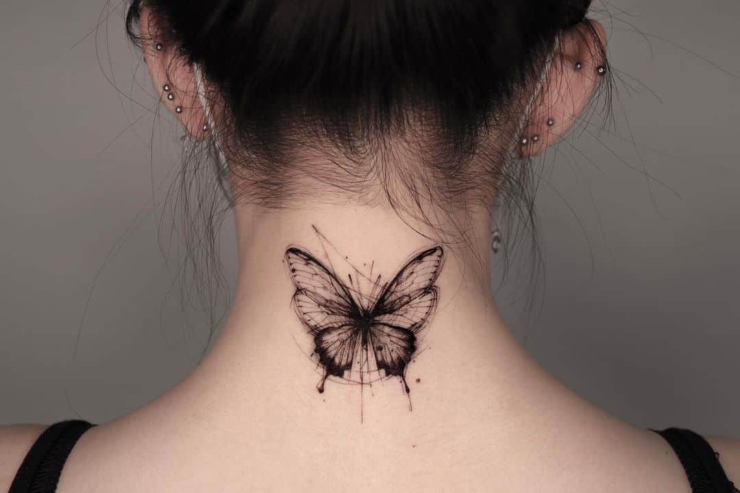 22 Butterfly Neck Tattoos That Prove The Power Of Simplicity