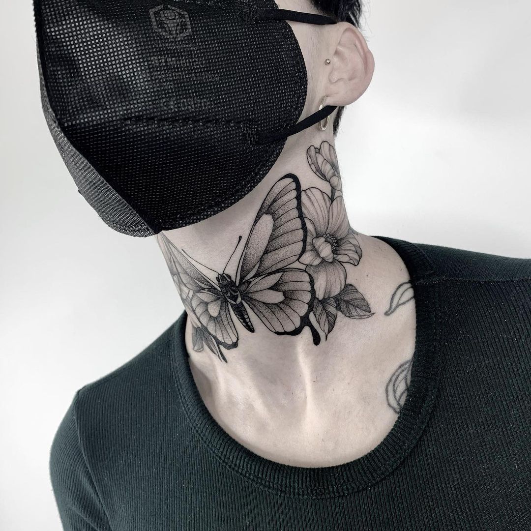 22 Butterfly Neck Tattoos That Prove The Power Of Simplicity