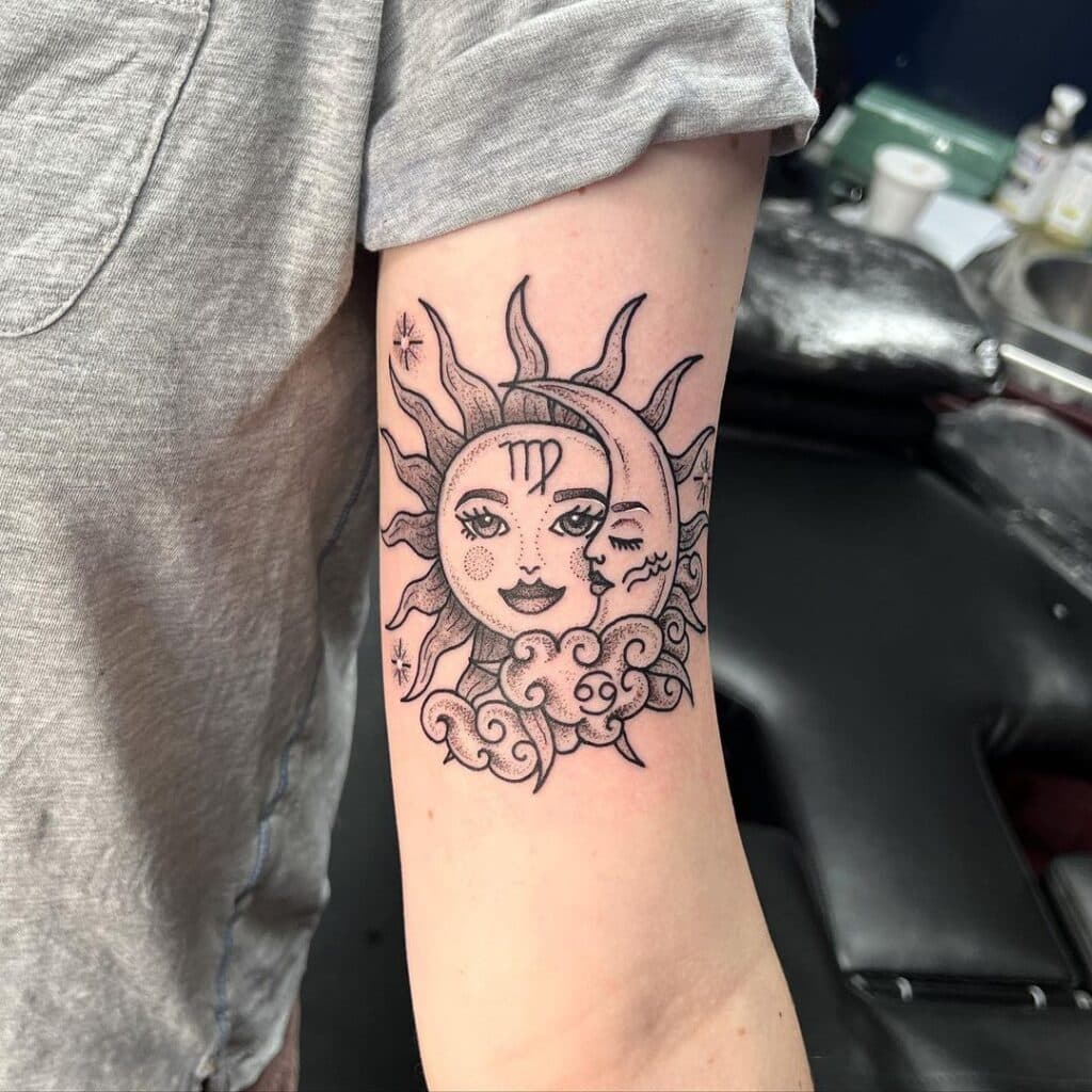 22 Etheral Sun And Moon Tattoos For Effervescent Night Owls