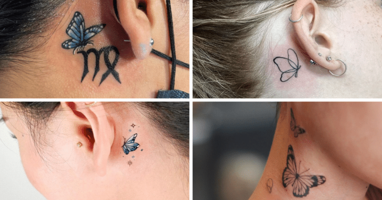 24 idées créatives de tatouage papillon derrière l'oreille