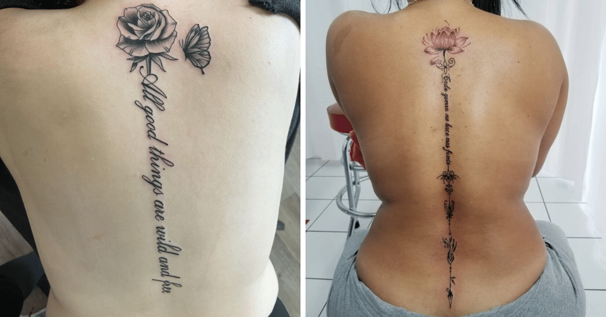 24 ideias de tatuagens de espinha dorsal em estilo cursivo, desde delicadas a atrevidas (1)