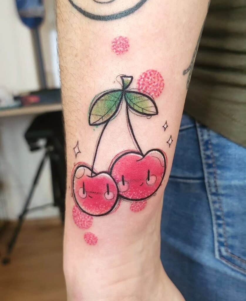 20 ideias de tatuagens de cerejas para uma expressão frutuosa
