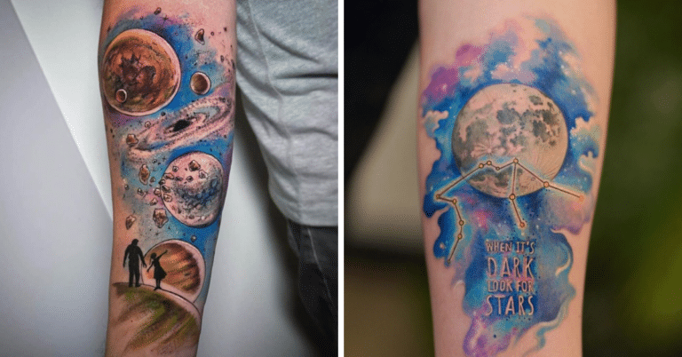 21 ideias de tatuagens espaciais fantásticas para o explorador que há em si