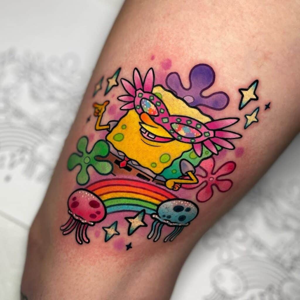 20 espectaculares tatuajes de Bob Esponja para los amantes del dibujo animado